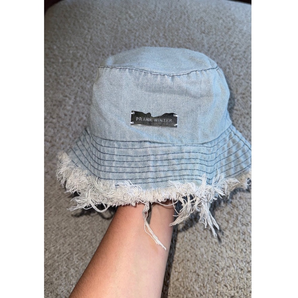 Frank Winter Light Wash Denim Bucket Hat Frayed Edge Cotton Blue Streetwear